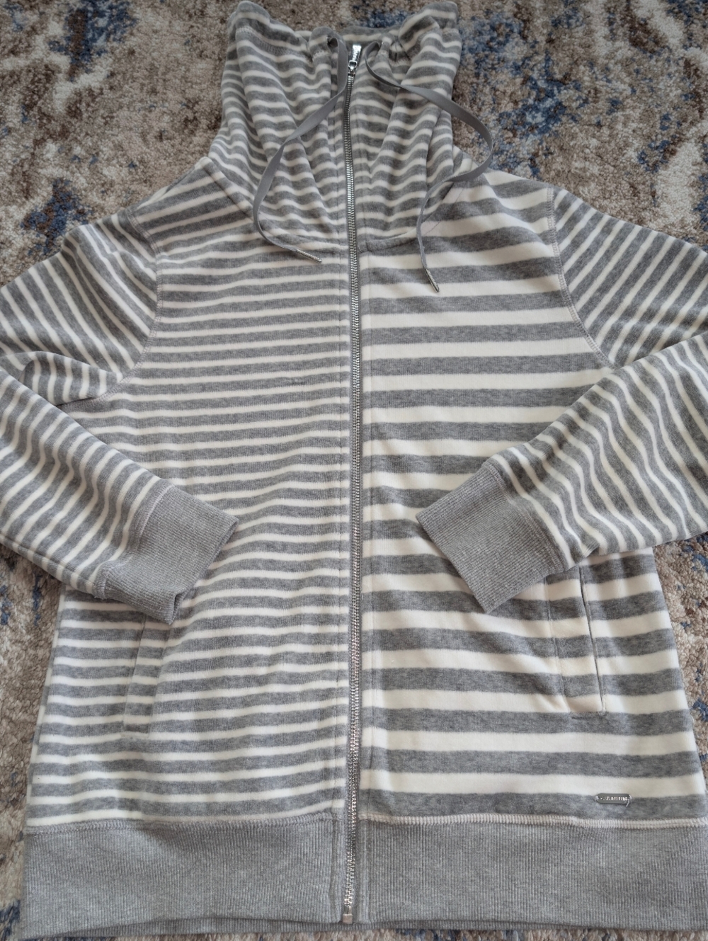 Calvin Klein Gray/White Stripe Velour Performance Zip Up Jacket